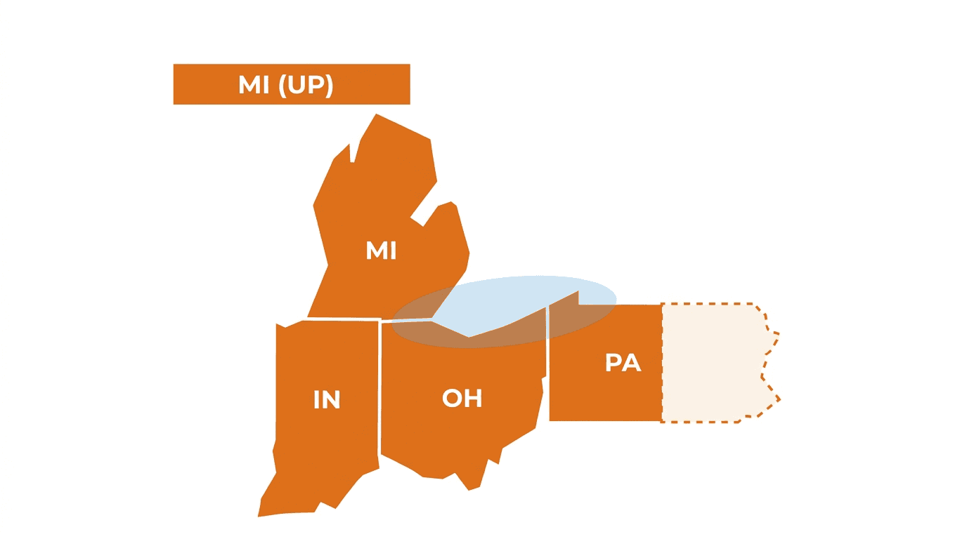 Map showing service territory: Ohio, Indiana, Michigan, and Western Pennsylvania